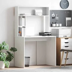 vidaXL Skrivbord med hylla Vit 91 x 50 x 149 cm Konstruerat trä
