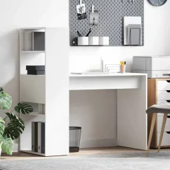 vidaXL Skrivbord med hylla Vit 113 x 54 x 120 cm Konstruerat trä