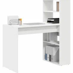 vidaXL Skrivbord med hylla Vit 113 x 54 x 120 cm Konstruerat trä