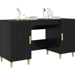 vidaXL Skrivbord med hylla Svart Ek 140 x 50 x 75 cm Konstruerat trä