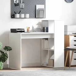 Best vidaXL Skrivbord med hylla 108 x 55 x 103.5 cm Konstruerat trä Vit