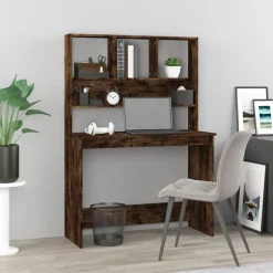 Clearance vidaXL Skrivbord med hyllor 102x45x148 cm konstruerat trä Rökfärgad ek