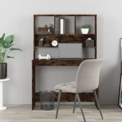 Clearance vidaXL Skrivbord med hyllor 102x45x148 cm konstruerat trä Rökfärgad ek