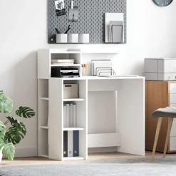 Clearance vidaXL Skrivbord med hylla 90 x 48 x 101,5 cm Konstruerat trä Vit