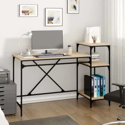 Clearance vidaXL Skrivbord med hyllor sonoma-ek 135x50x90cm konstruerat trä&järn Sonoma ek