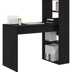 vidaXL Skrivbord med hylla Svart Ek 113 x 54 x 120 cm Konstruerat trä