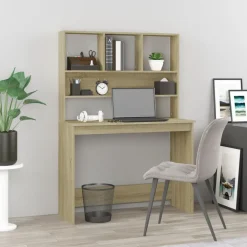 vidaXL Skrivbord med hyllor sonoma-ek 102x45x148 cm konstruerat trä Sonoma ek