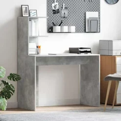 vidaXL Skrivbord med hylla Betonggrå 102 x 50 x 124 cm Konstruerat trä