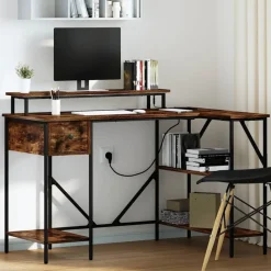 vidaXL Skrivbord med låda Rökt ek 120 x 79 x 86,5 cm Konstruerat trä