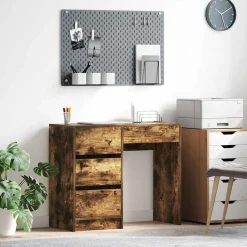 vidaXL Skrivbord med låda Rökt ek 90 x 37.5 x 75 cm Konstruerat trä Rökfärgad ek