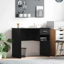 Outlet vidaXL Skrivbord med låda 90 x 49 x 75 cm Konstruerat trä Svart ek