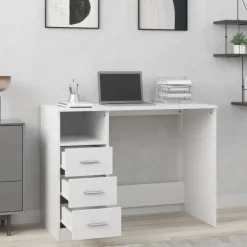 Outlet vidaXL Skrivbord med lådor 102x50x76 cm konstruerat trä Vit