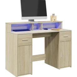 Sale vidaXL Skrivbord med LED sonoma-ek 120x55x91 cm konstruerat trä Sonoma ek