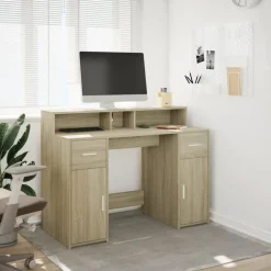Sale vidaXL Skrivbord med LED sonoma-ek 120x55x91 cm konstruerat trä Sonoma ek
