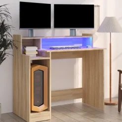 Outlet vidaXL Skrivbord med LED sonoma-ek 97x45x90 cm konstruerat trä Sonoma ek