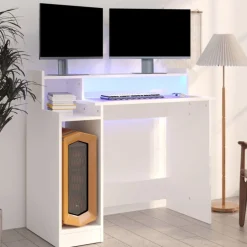 vidaXL Skrivbord med LED vit 97x45x90 cm konstruerat trä
