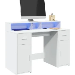Outlet vidaXL Skrivbord med LED 120x55x91 cm konstruerat trä Vit