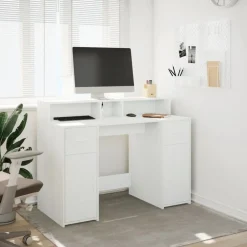 Outlet vidaXL Skrivbord med LED 120x55x91 cm konstruerat trä Vit