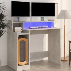 vidaXL Skrivbord med LED betonggrå 97x45x90 cm konstruerat trä