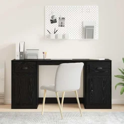 vidaXL Skrivbord med skåp Svart Ek 154,5 x 50 x 75 cm Konstruerat trä