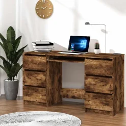 vidaXL Skrivbord rökfärgad ek 140x50x77 cm konstruerat trä