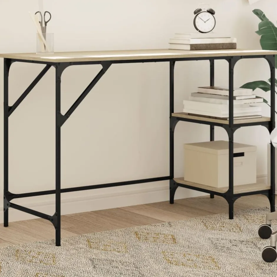 Online vidaXL Skrivbord sonoma-ek 120x50x75 cm metall och konstruerat trä Sonoma ek