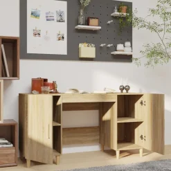 Sale vidaXL Skrivbord sonoma-ek 140x50x75 cm konstruerat trä Sonoma ek