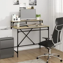 Clearance vidaXL Skrivbord sonoma-ek 100x50x90 cm konstruerat trä och järn Sonoma ek