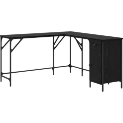 vidaXL Skrivbord Svart Ek 141 x 141 x 75 cm Konstruerat trä