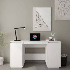 vidaXL Skrivbord vit 140x50x75 cm massiv furu