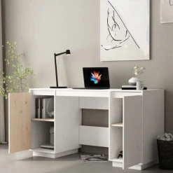 vidaXL Skrivbord vit 140x50x75 cm massiv furu