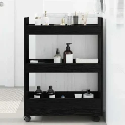 vidaXL Smal förvaringsvagn Svart Ek 60 x 22 x 80 cm Konstruerat trä