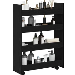 vidaXL Smal förvaringsvagn Svart Ek 60 x 20 x 82 cm Konstruerat trä