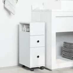 vidaXL Smalt badrumsskåp med hjul vit konstruerat trä