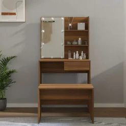 Sale vidaXL Sminkbord LED konstruerat trä brun ek