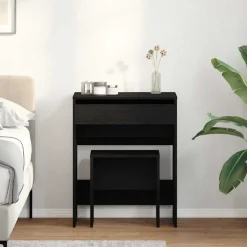 vidaXL Sminkbord med låda Svart ek 60 x 40 x 75 cm Konstruerat trä