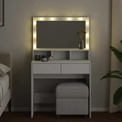 vidaXL Sminkbord med LED 80x41x134,5 cm Vit