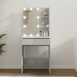 New vidaXL Sminkbord med LED 60x40x140 cm Betonggrå