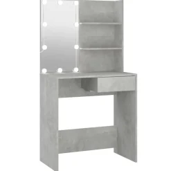 Discount vidaXL Sminkbord med LED 74,5x40x141 cm Betonggrå