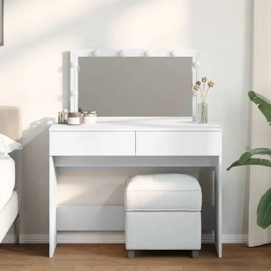 Hot vidaXL Sminkbord med LED 100x40x120 cm Vit