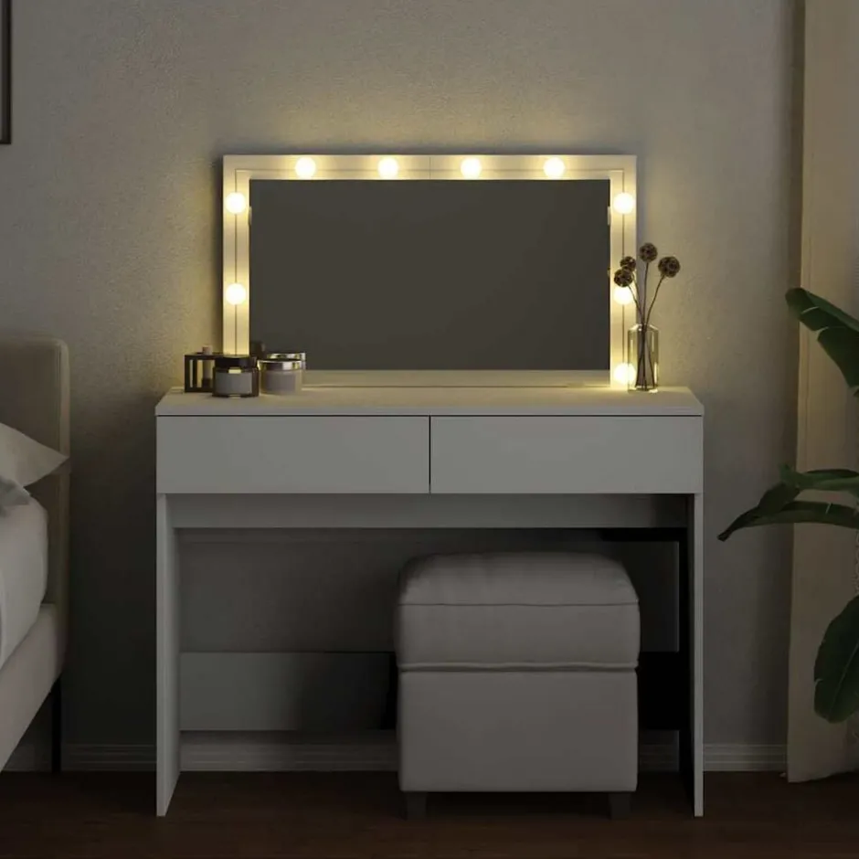 Hot vidaXL Sminkbord med LED 100x40x120 cm Vit
