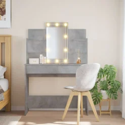vidaXL Sminkbord med LED betonggrå 96x40x142 cm