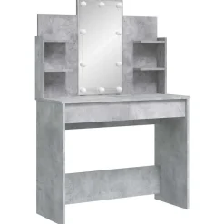 vidaXL Sminkbord med LED betonggrå 96x40x142 cm