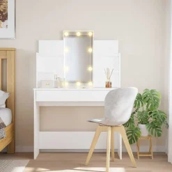 Outlet vidaXL Sminkbord med LED 96x40x142 cm Vit