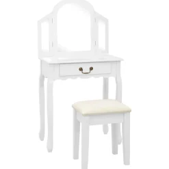 vidaXL Sminkbord med pall vit 65x36x128 cm kejsarträ MDF