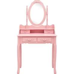 vidaXL Sminkbord med pall rosa 75x69x140 cm paulowniaträ