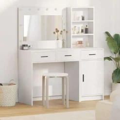 Clearance vidaXL Smyckebord med spegelbelysning 2 pcs Konstruerat trä Vit