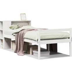 vidaXL Säng med bokhylla utan madrass vit 75x190cm massiv furu