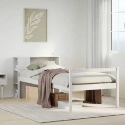 vidaXL Säng med bokhylla utan madrass vit 75x190cm massiv furu
