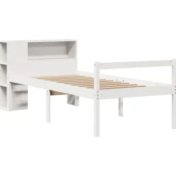 vidaXL Säng med bokhylla utan madrass vit 75x190cm massiv furu